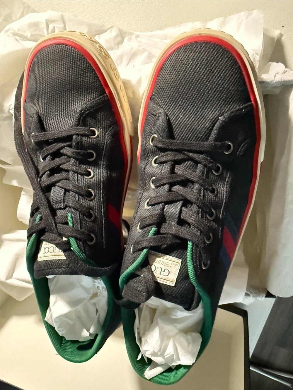 Gucci Tennis Black Web Stripe Sneakers Men’s Size 9 Pre-Owned